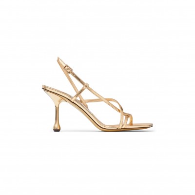 JIMMY CHOO ETANA 80 GOLD METALLIC LEATHER SANDALS ETANA80QUI